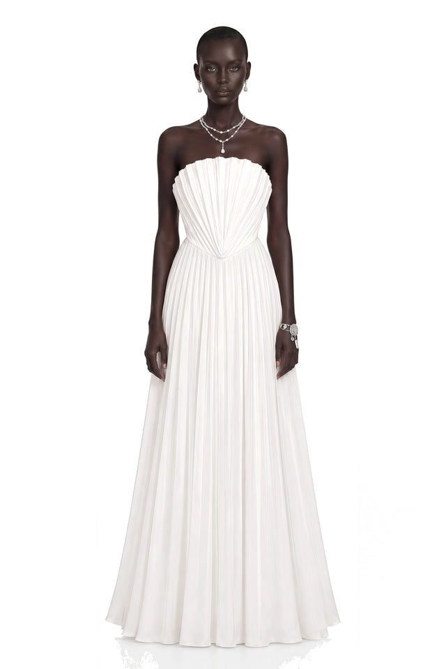 Carlotta White Shell Pleated Maxi Dress