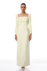Carmela Yellow Square Neck Embellished Maxi Dress