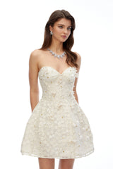 Carmen White Off Shoulder Corset Mini Dress with 3D Petals