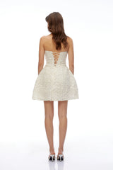 Carmen White Off Shoulder Corset Mini Dress with 3D Petals