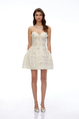 Carmen White Off Shoulder Corset Mini Dress with 3D Petals