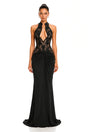 Carolina Black Plunge Neck Embellished Ruched Maxi Dress