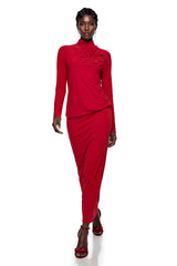 Caroline Red Maxi Dress with 3D Petals