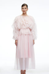 Carolyn Pink Long Sleeves Ruffled Maxi Dress