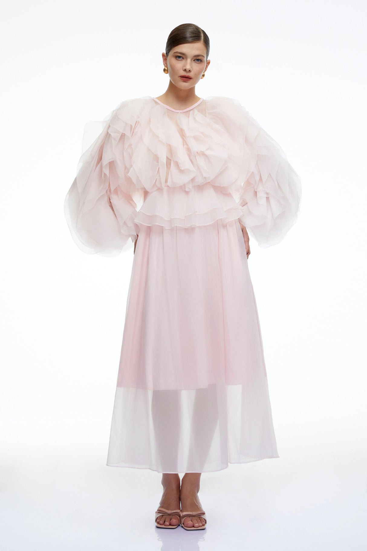 Carolyn Pink Long Sleeves Ruffled Maxi Dress