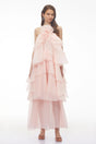 Carrie Pink Halterneck Flounced Maxi Dress