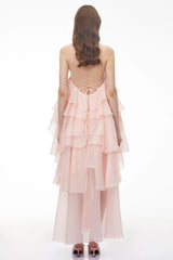 Carrie Pink Halterneck Flounced Maxi Dress
