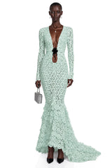 Cass Mint Green VNeck Lace Bodycon Maxi Dress