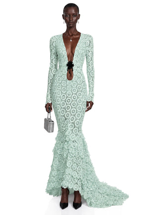 Cass Mint Green VNeck Lace Bodycon Maxi Dress