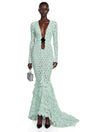 Cass Mint Green VNeck Lace Bodycon Maxi Dress
