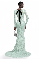 Cass Mint Green VNeck Lace Bodycon Maxi Dress