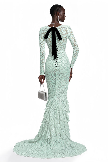 Cass Mint Green VNeck Lace Bodycon Maxi Dress