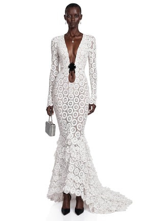 Cass White VNeck Lace Bodycon Maxi Dress