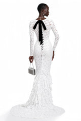 Cass White VNeck Lace Bodycon Maxi Dress