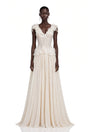 Cassandre Ivory VNeck Ruffled Maxi Dress with Lace Trim