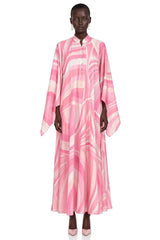 Cassia Pink Printed Cape Sleeve Maxi Dress
