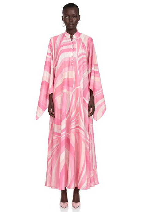 Cassia Pink Printed Cape Sleeve Maxi Dress