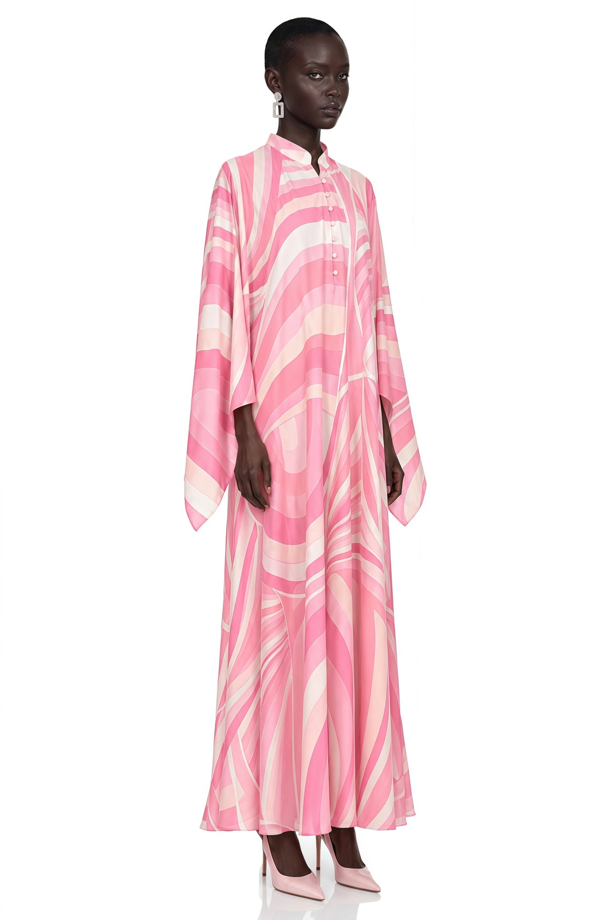 Cassia Pink Printed Cape Sleeve Maxi Dress