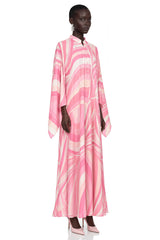 Cassia Pink Printed Cape Sleeve Maxi Dress