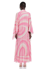 Cassia Pink Printed Cape Sleeve Maxi Dress