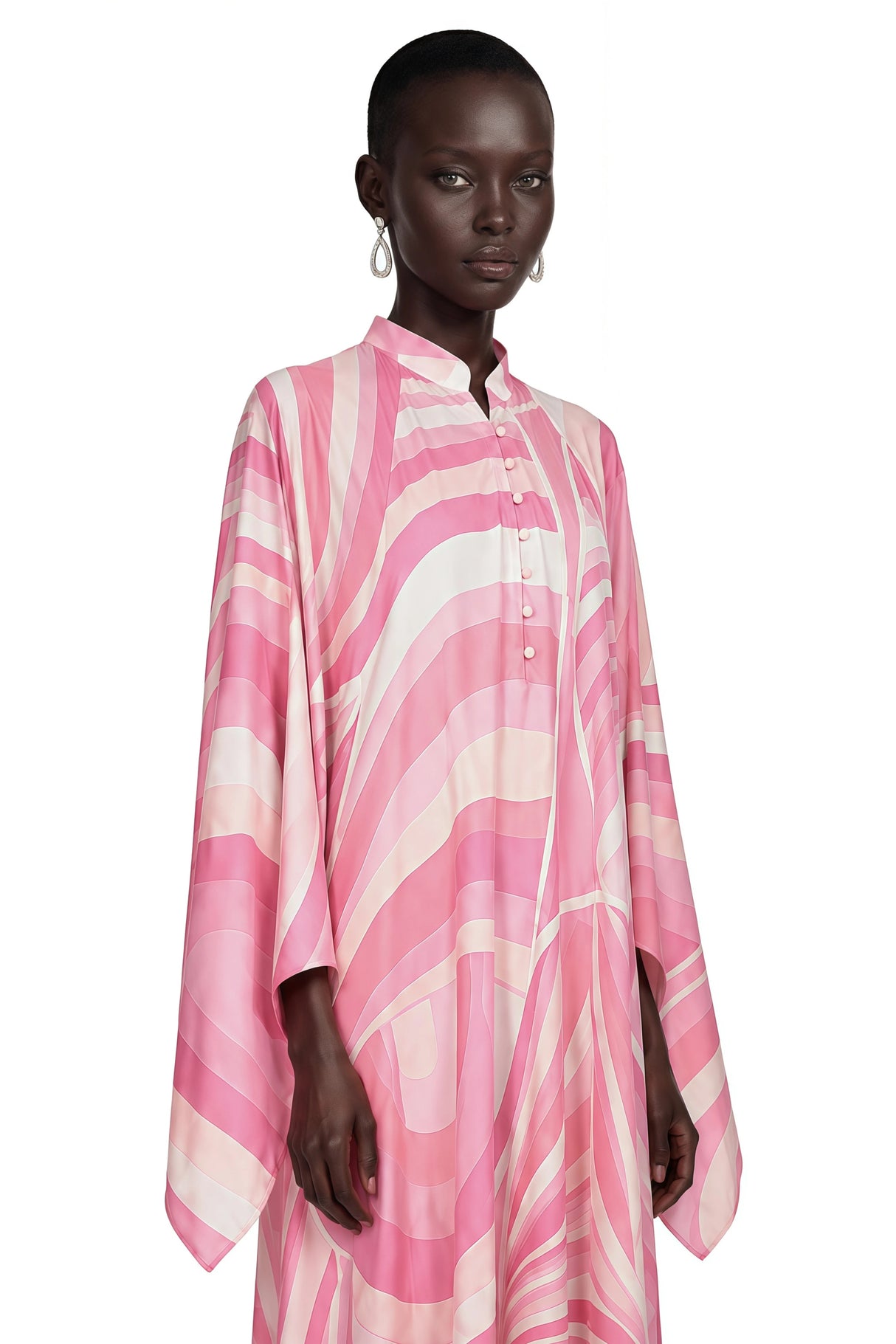Cassia Pink Printed Cape Sleeve Maxi Dress