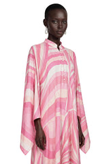 Cassia Pink Printed Cape Sleeve Maxi Dress