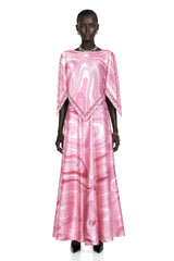 Cassia Pink Printed Cape Top  Maxi Skirt Set