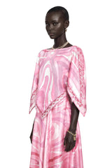 Cassia Pink Printed Cape Top  Maxi Skirt Set