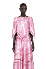 Cassia Pink Printed Cape Top  Maxi Skirt Set