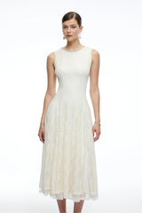 Cassia White Embroidered Midi Dress with Lace