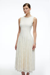 Cassia White Embroidered Midi Dress with Lace