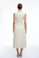 Cassia White Embroidered Midi Dress with Lace