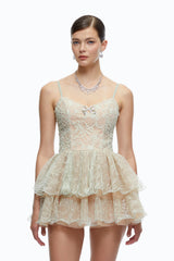 Cassidy Mint Green Lace Ruffled Embellished Mini Dress
