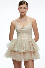 Cassidy Mint Green Lace Ruffled Embellished Mini Dress