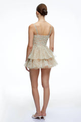 Cassidy Mint Green Lace Ruffled Embellished Mini Dress