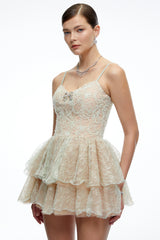 Cassidy Mint Green Lace Ruffled Embellished Mini Dress