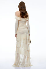 Cassiopeia Cream Asymmetrical Ruched Mini Dress