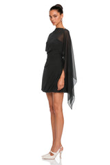 Catalina Black Mini Dress with Mesh Cape Sleeves