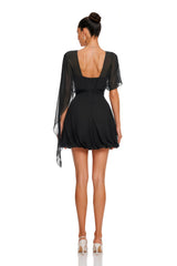 Catalina Black Mini Dress with Mesh Cape Sleeves