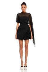 Catalina Black Mini Dress with Mesh Cape Sleeves