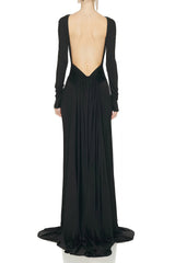 Caterina Black Open Back Maxi Gown with Train