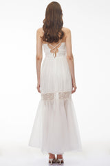 Catherine White Pleated Maxi Dress with Spaghetti Straps