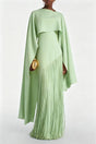 Cayetana Emerald Green Fringe Maxi Dress with Cape Effect
