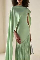 Cayetana Emerald Green Fringe Maxi Dress with Cape Effect