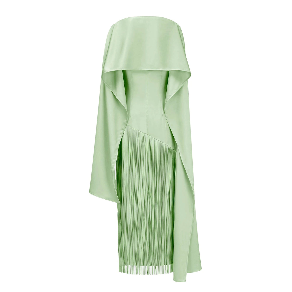 Cayetana Emerald Green Fringe Maxi Dress with Cape Effect