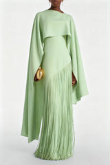 Cayetana Emerald Green Fringe Maxi Dress with Cape Effect