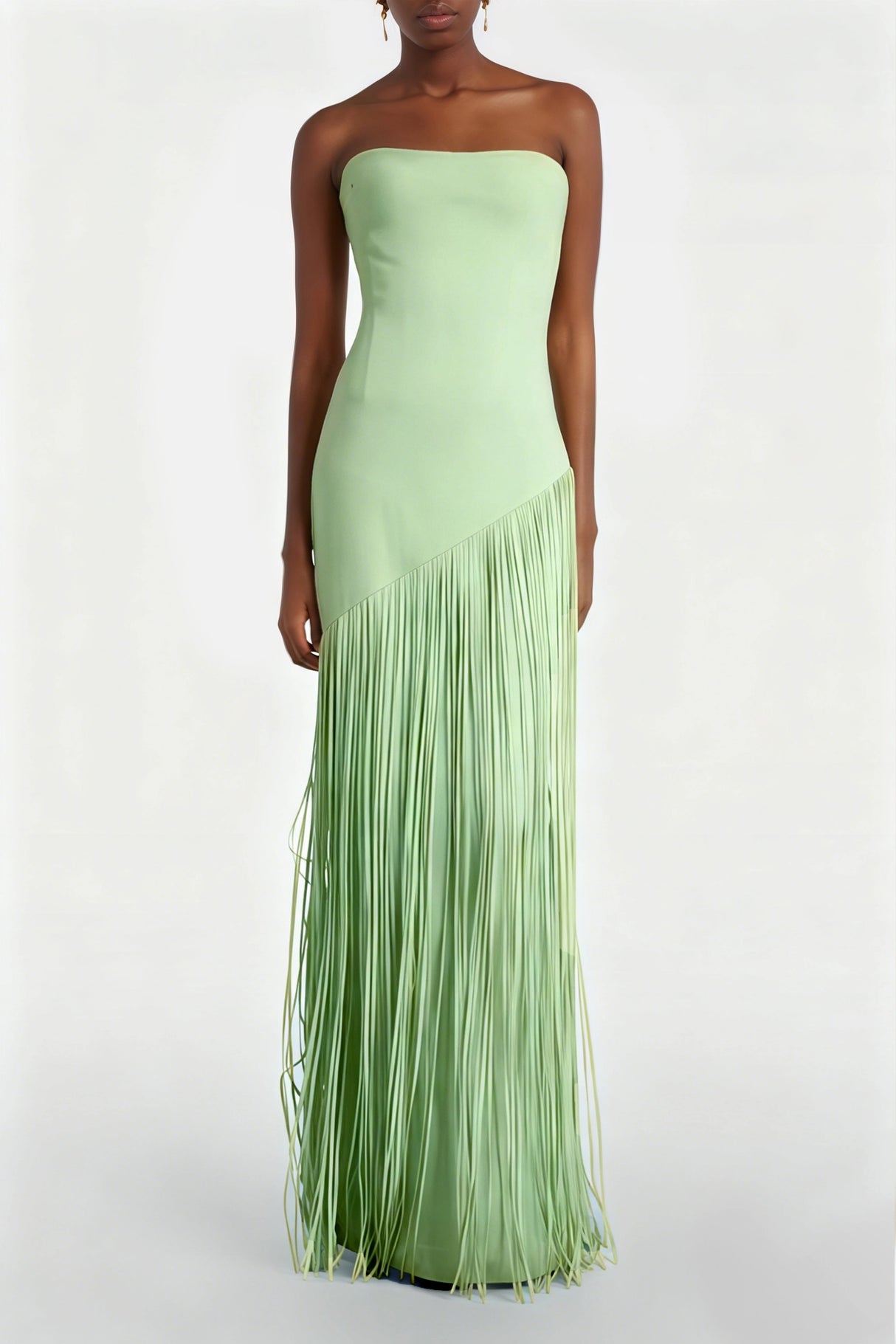 Cayetana Emerald Green Fringe Maxi Dress with Cape Effect