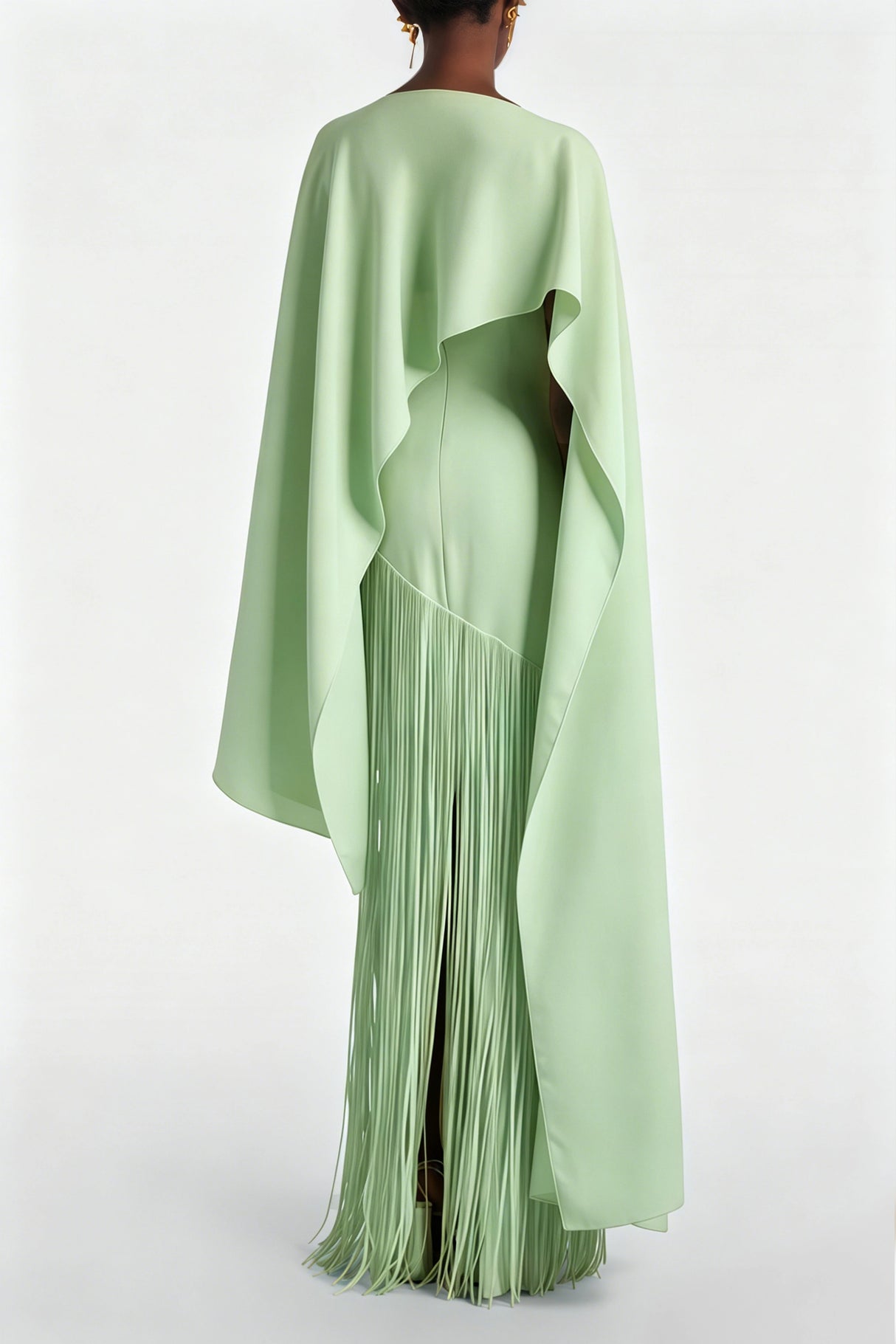 Cayetana Emerald Green Fringe Maxi Dress with Cape Effect