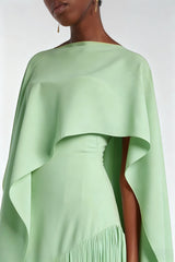 Cayetana Emerald Green Fringe Maxi Dress with Cape Effect