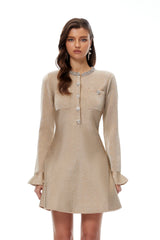 Cayetana Khaki Crystal Embellished Knit Mini Dress